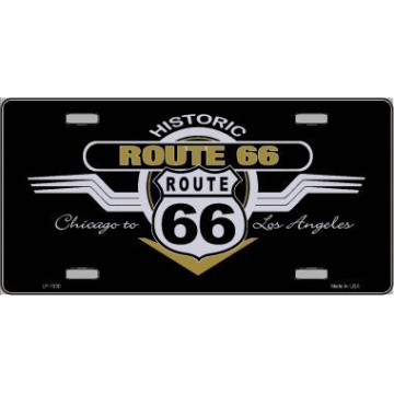 Route 66 Historic Shield With Wings Metal License Plate