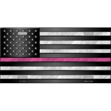 Thin Pink Line Metal License Plate 