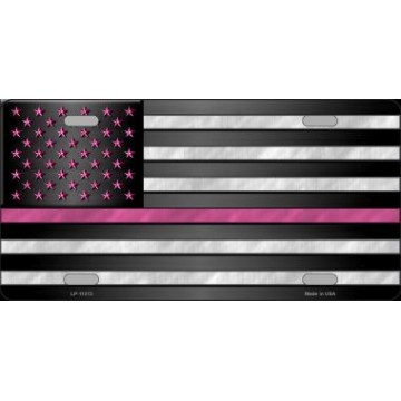 Thin Pink Line With Pink Stars Metal License Plate