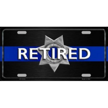 Thin Blue Line Retired Police Metal License Plate