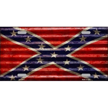 Confederate Flag Corrugated Metal License Plate