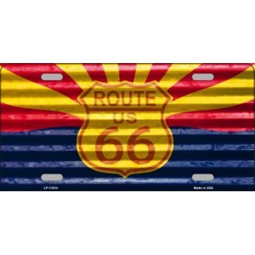 Route 66 Arizona Flag Corrugated Metal License Plate