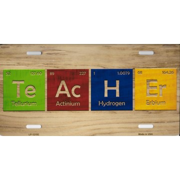 Teacher Periodic Table Wood Metal License Plate