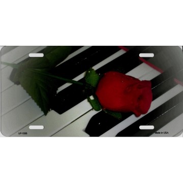 Red Rose On Piano Keys Metal License Plate