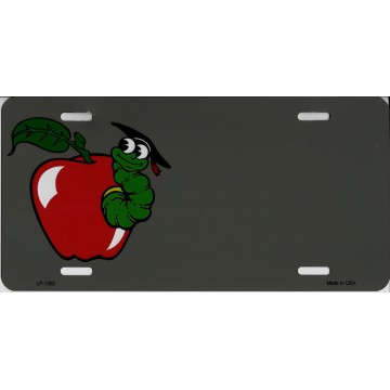 Offset Apple With Bookworm Teacher Metal License Plate