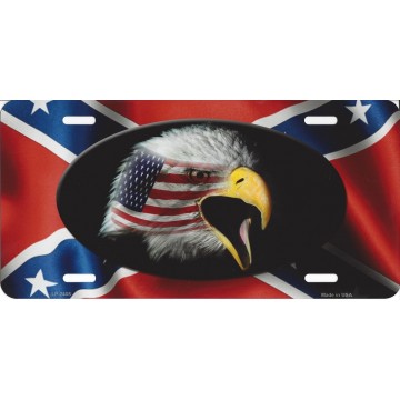 Confederate Flag US Flag Eagle Rebel License Plate