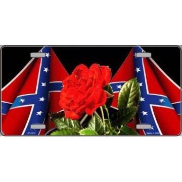 Rebel Rose Confederate Rebel Flag Metal License Plate 