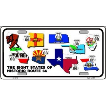 Route 66 Historic 8 Flags Metal License Plate