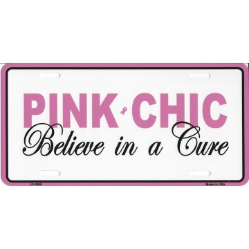 Pink Chic Believe In A Cure Metal License Plate