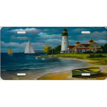 Lighthouse Painting Metal License Plate  