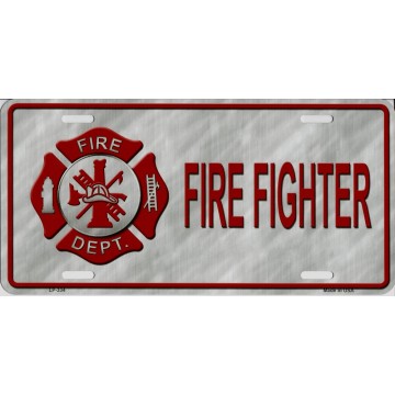 Fire Fighter With Logo Metal License Plate