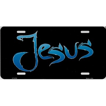 Jesus Blue On Black Metal License Plate