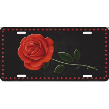 Red Rose Centered Metal license Plate