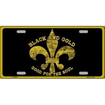Saints Fleur De Lis Black Gold Metal License Plate