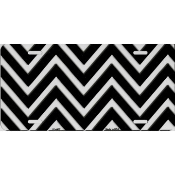 Black And White Chevron Metal License Plate