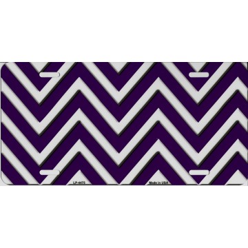 Purple And White Chevron Metal License Plate