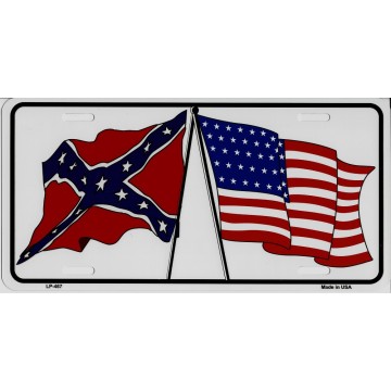 United States And Confederate Crossed Flag Metal License Plate