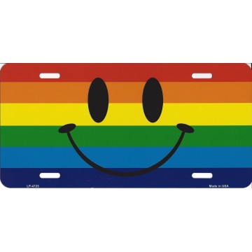 Smiley Face On Rainbow Flag Metal License Plate