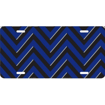 Black And Blue Chevron Metal License Plate