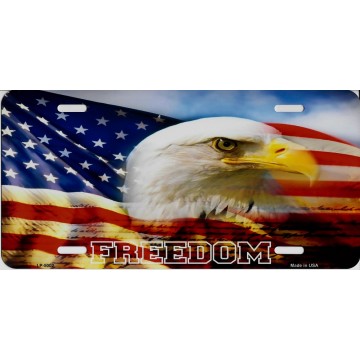Freedom On American Flag With Eagle Metal License Plate