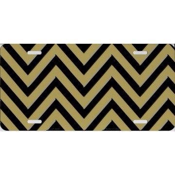 Gold And Black Chevron Metal License Plate