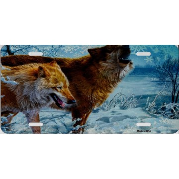 Wolves Howling In The Snow Metal License Plate