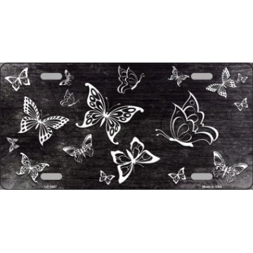 Black White Butterfly Print Oil Rubbed Metal License Plate