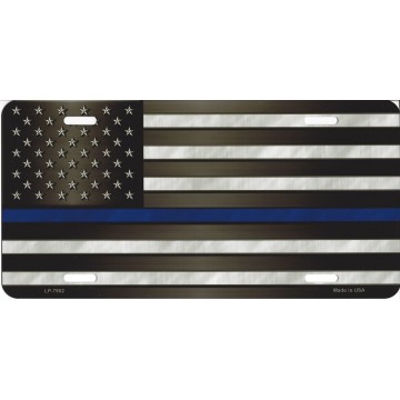 Police Officer Thin Blue Line On U.S. Flag Metal License Plate