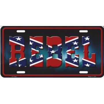 Rebel With Confederate Flag License Plate