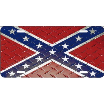 Confederate Flag Diamond Novelty Metal License Plate