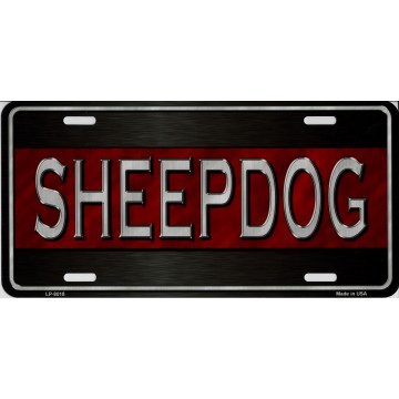 Fire Fighter Red Line Sheepdog Metal License Plate