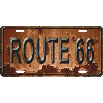 Route 66 Rusty Distressed Look Metal License Plate