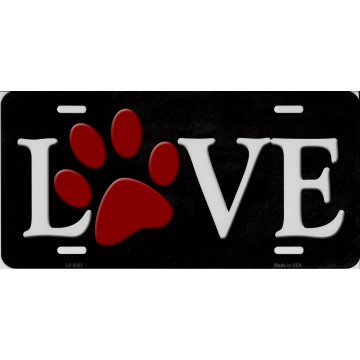 Love With Red Paw Print Metal license Plate