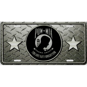 P.O.W. On Diamond Plate Metal License Plate