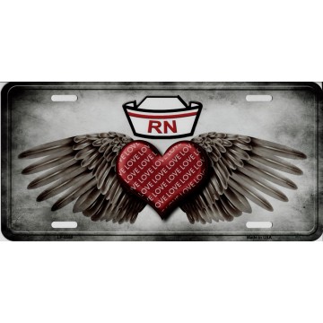 Registered Nurse RN Heart With Wings Metal License Plate
