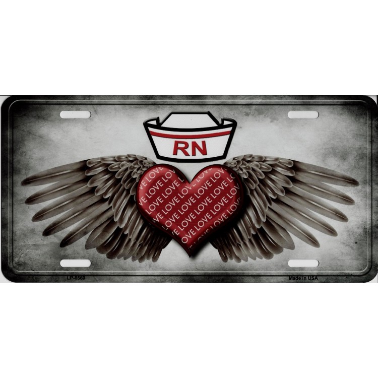 Registered Nurse RN Heart With Wings Metal License Plate