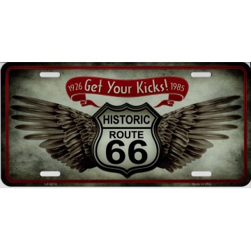 Route 66 Sign With Wings Metal License Plate