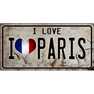 I Love Paris Metal License Plate