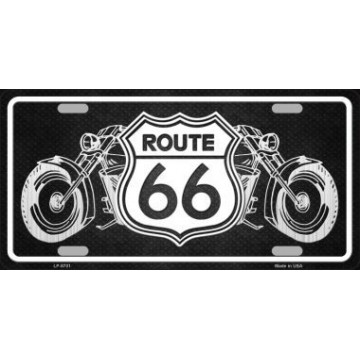 Route 66 With Bikes Metal License Plate 
