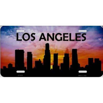 Los Angeles Skyline Silhouette Metal License Plate