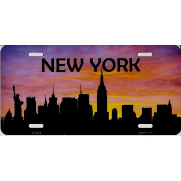 New York Skyline Silhouette Metal License Plate