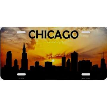 Chicago Skyline Silhouette Metal License Plate