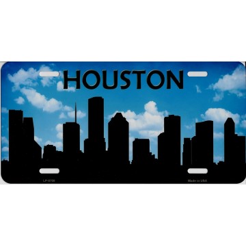 Houston Skyline Silhouette Metal License Plate
