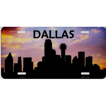 Dallas Skyline Silhouette Metal License Plate