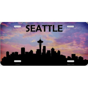 Seattle Skyline Silhouette Metal License Plate