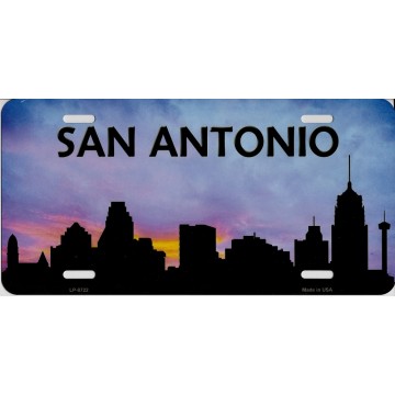 San Antonio Skyline Silhouette Metal License Plate