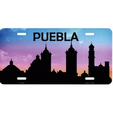 Puebla Skyline Silhouette Metal License Plate
