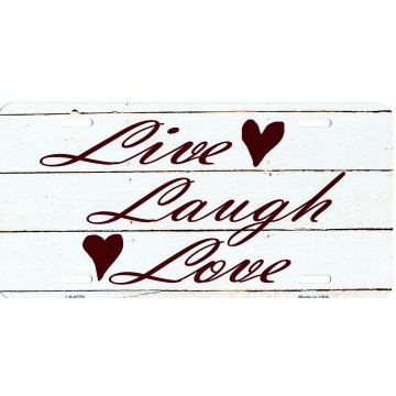 Live Laugh Love White Metal License Plate