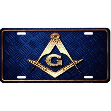 Freemasonry Gold On Blue Metal License Plate