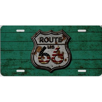Route 66 Distressed Look Metal License Plate